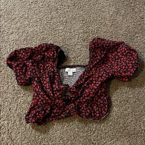 Strawberry Print Black and Red Blouse